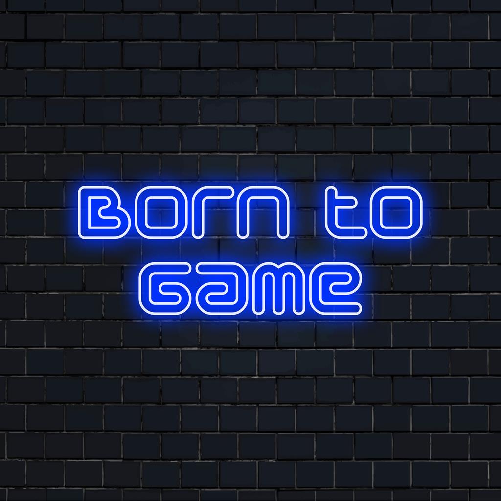 Mukautettu LED-neonkyltti Born To Game -tekstillä, täydellinen pelihuoneeseen tai viihdealueeseen. Neon-lainaustaide sisustus.
