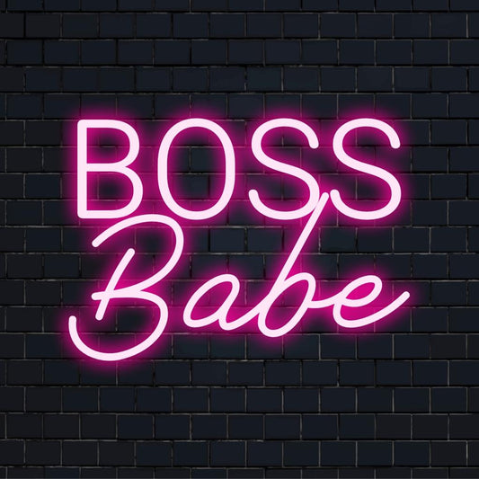 Boss Babe neon sign; a vibrant LED piece exuding empowerment, ideal for chic decor and bespoke wall lighting styles.