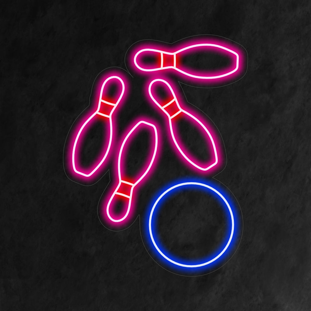 "Bowling Neon Sign" är ett roligt och energiskt tillskott till din underhållningsinredning. Ett neonljus som fångar spänningen i bowling.