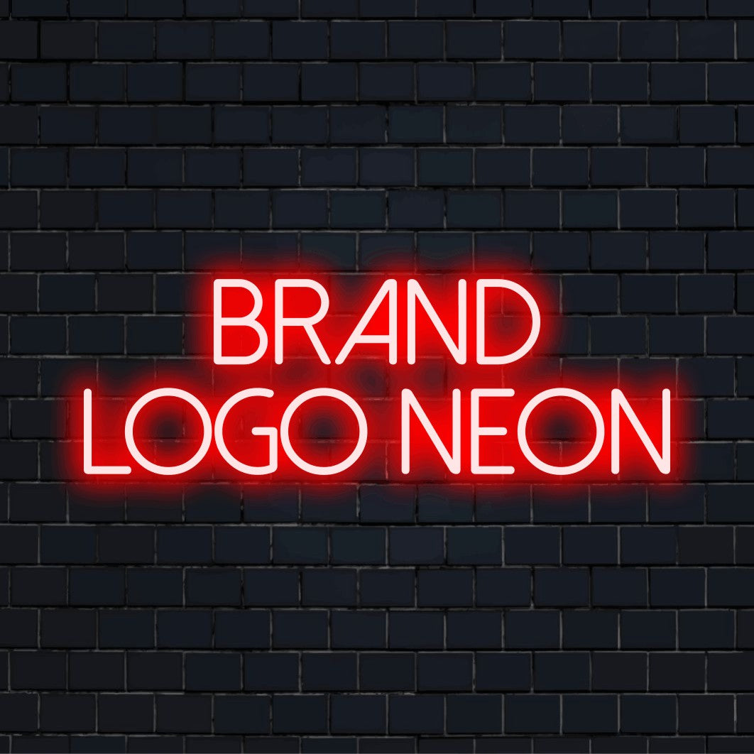 Custom LED neon logo sign with text "Brand Logo Neon"