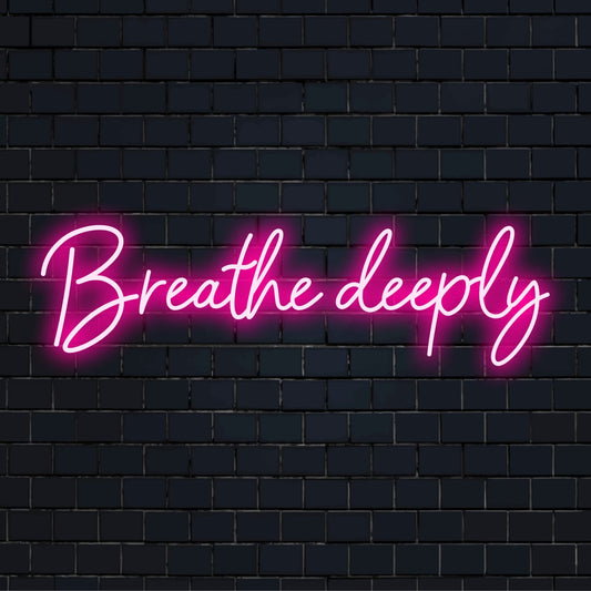 Breathe Deeply LED neon sign, a handcrafted art piece perfect for unique home or office decor.