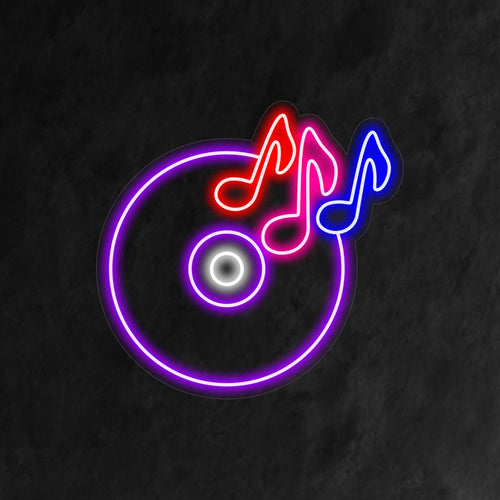 "CD With Musical Notes Neon Sign" on musiikillinen ja eloisa lisä musiikkiaiheiseen sisustukseen. Neonvalo, joka kunnioittaa ajatonta CD-aikakautta.