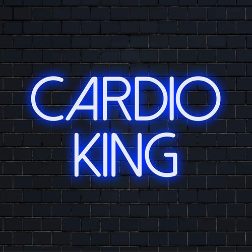 LED-valokyltti, jossa on ilmaus Cardio King, sopii erinomaisesti kuntoilijoille, jotka etsivät eloisaa ja yksilöllistä sisustusta.