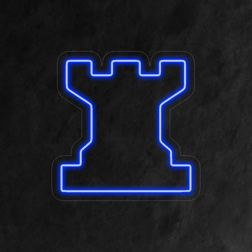 "Chess Rook Neon Sign" ��� Rohkea ja strateginen neonvalo, joka esittelee ikonisen shakkitornin suunnittelun, lisää tilaan kuninkaallista eleganssia ja hallitsevaa läsnäoloa.