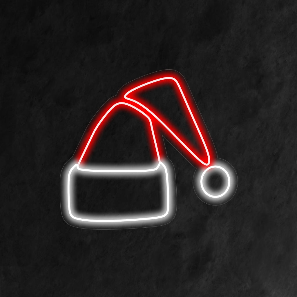 "Christmas Hat Neon Sign" ��� Ett festligt och nyckfullt neonljus som visar upp den ikoniska julhatten och fyller ditt utrymme med glada och glada semestervibbar.