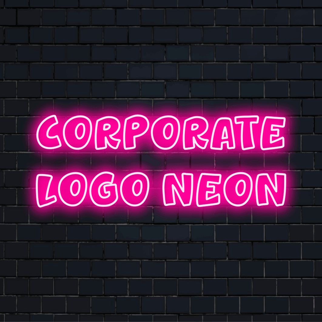 Custom LED neon logo sign with text "Corporate Logo Neon"