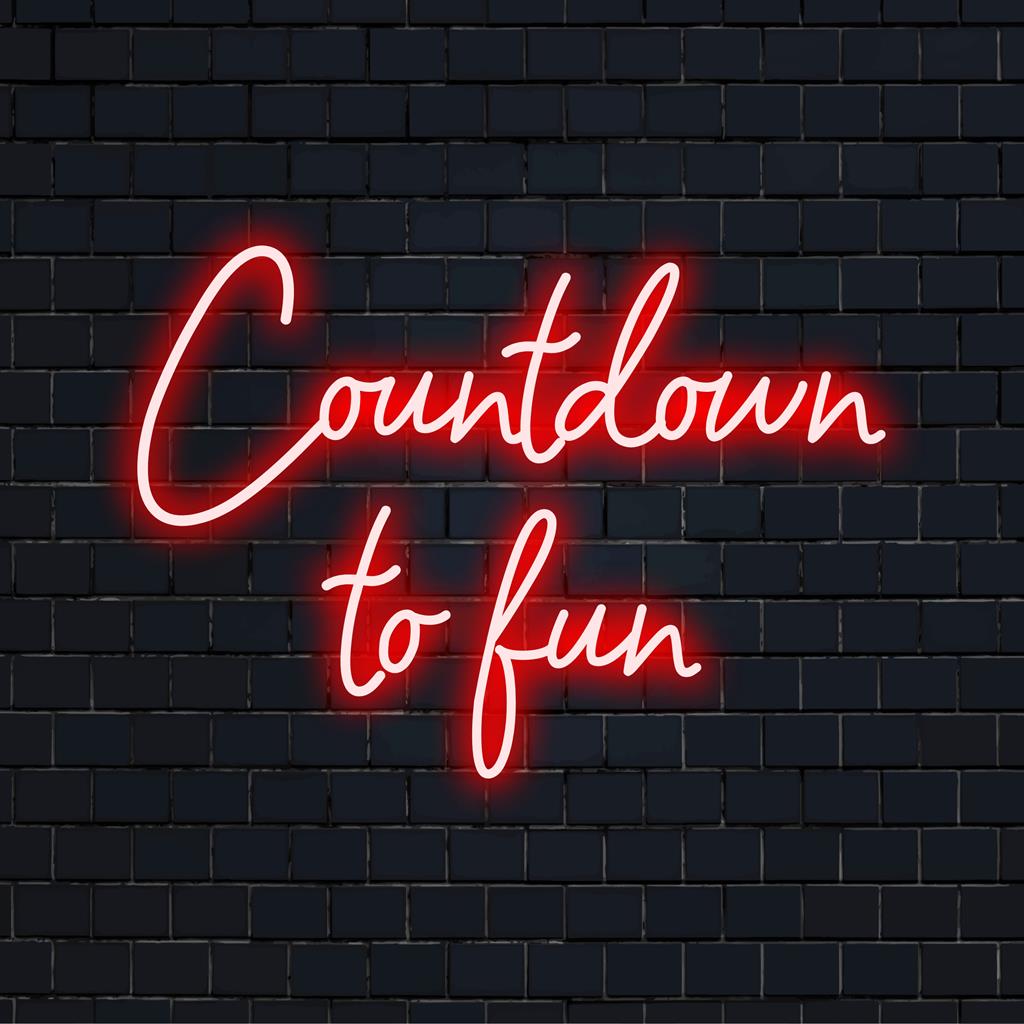 Vibrant LED neon sign with Countdown To Fun, perfect for lively spaces. Custom neon light art enhancing your decor.