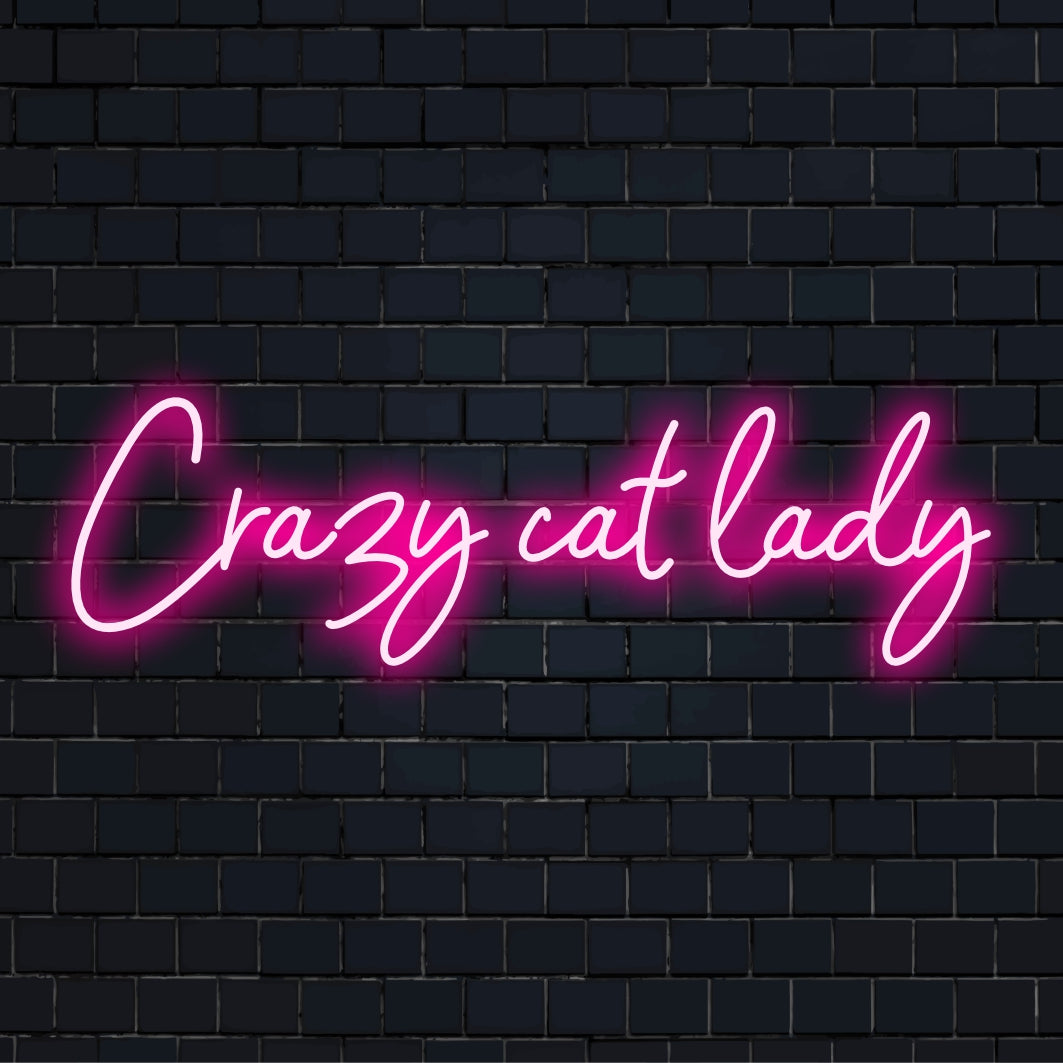 Bright and playful Crazy Cat Lady LED neon sign, perfect neon light decor for feline enthusiasts and cozy spaces.