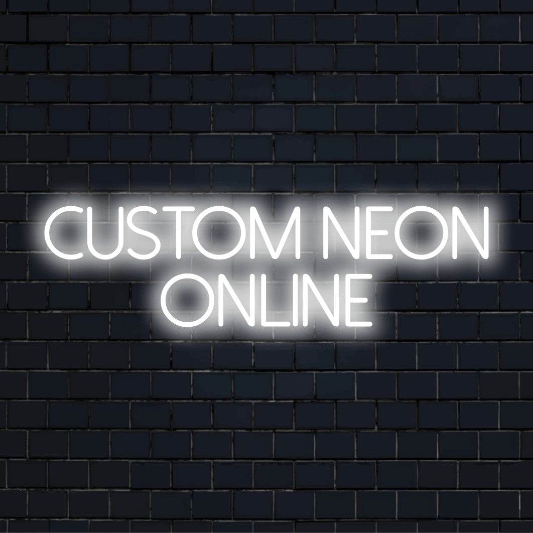 Custom LED neon text sign reading "Custom Neon Online"