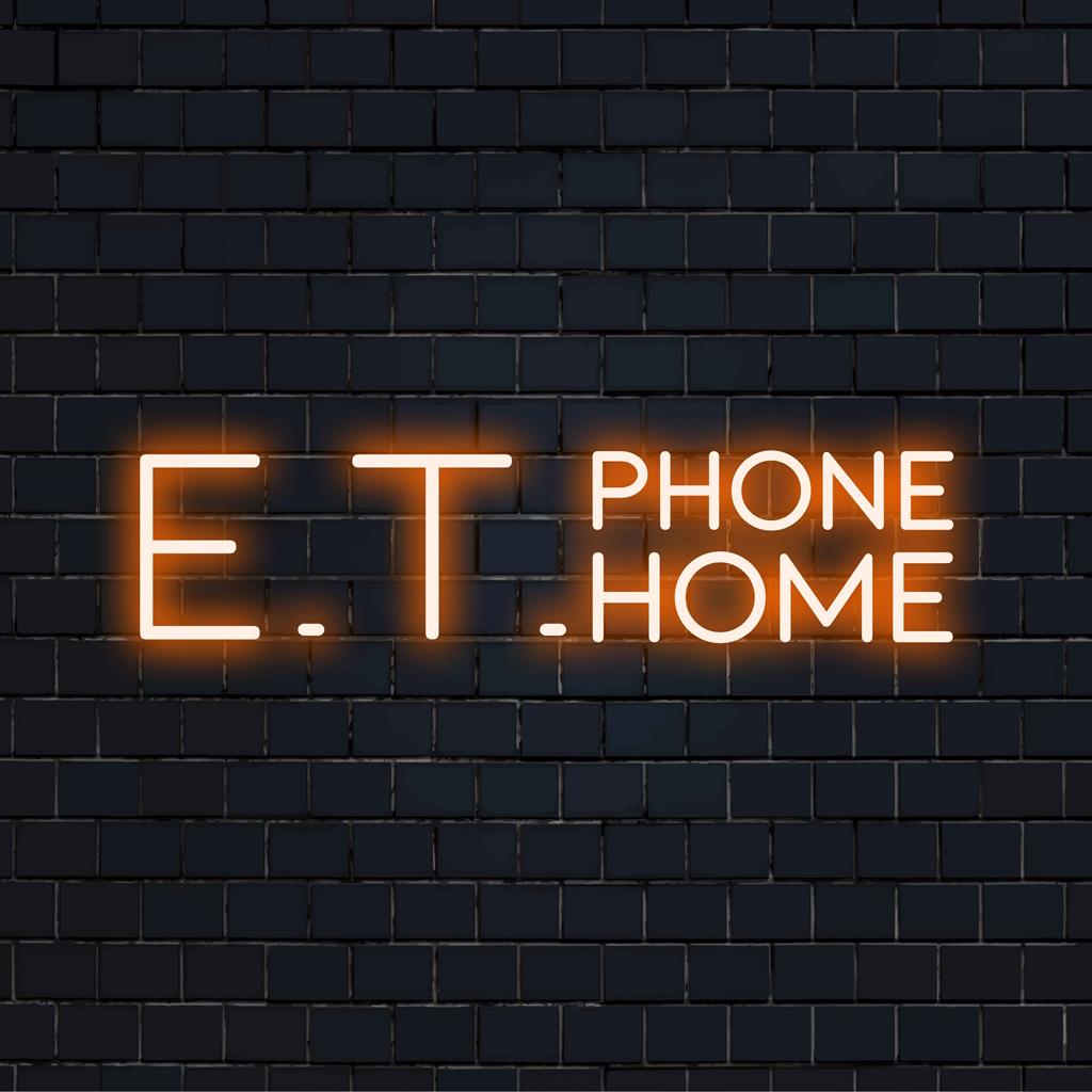 Mukautettu LED-valokyltti, jossa on E.T. Phone Home kirkkaassa valossa, jossa yhdistyvät retro charmi ja moderni neonsisustus.
