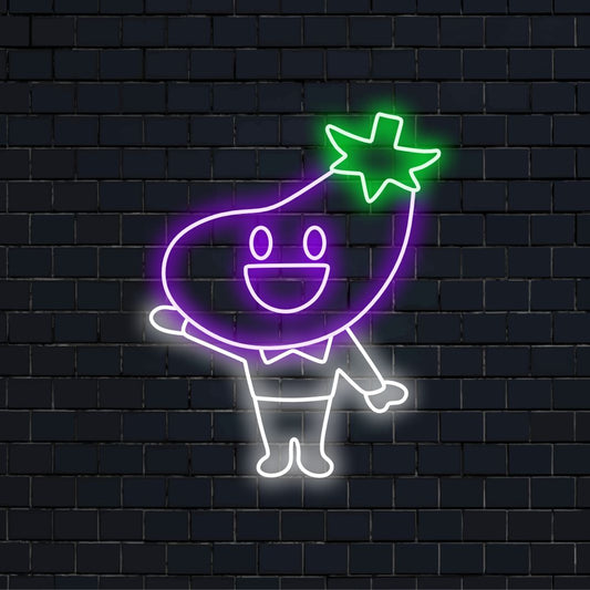 "Eggplant Head Neon Sign" loistaa oudosti ja sopii täydellisesti omituisiin tiloihin ja vegaaniravintoloihin ja lisää leikkisää kosketusta luovalla munakoisopääsuunnittelullaan.