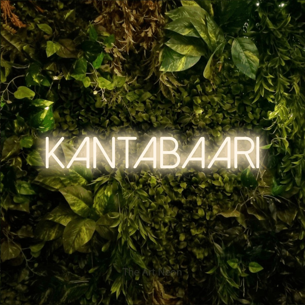 LED neon sign reading “KANTABAARI”, arranged in a single line.