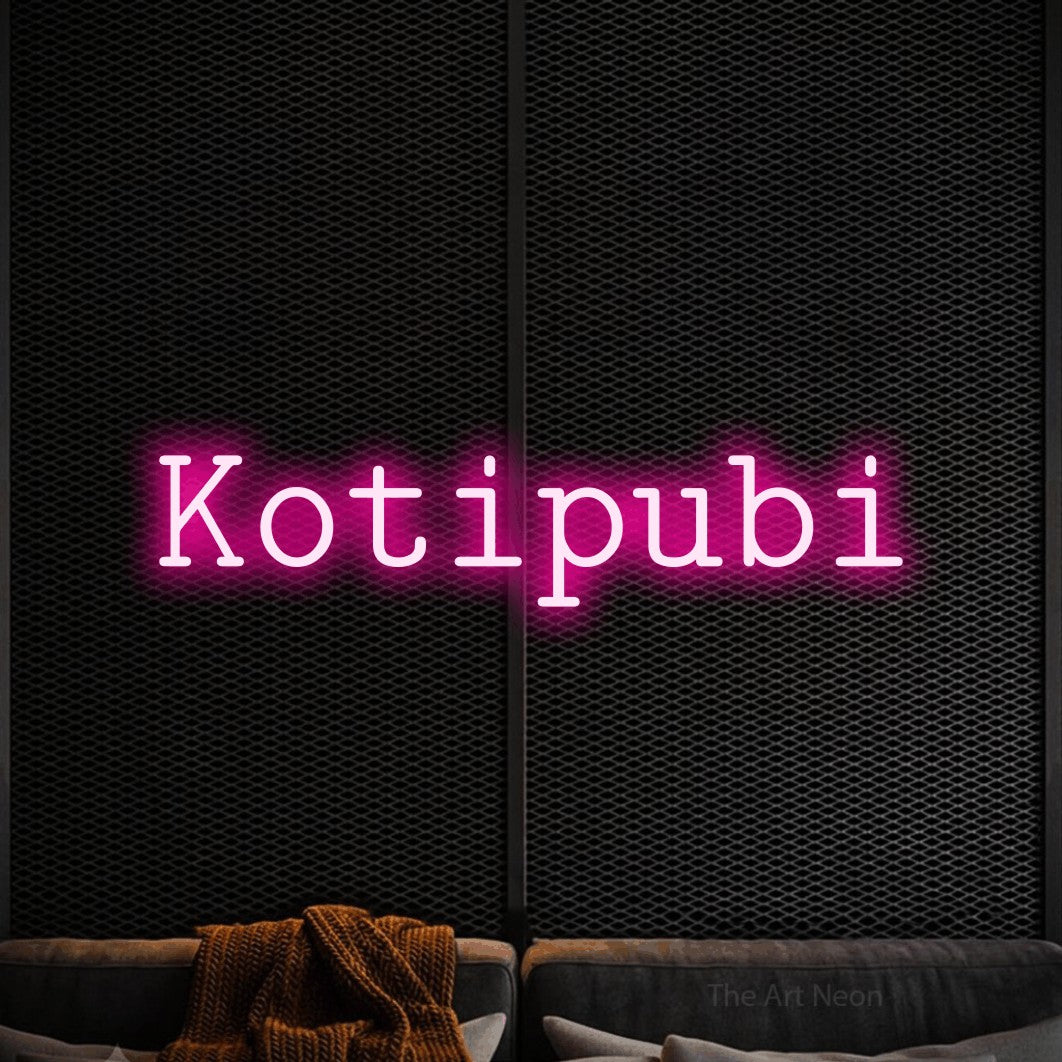 LED neon sign reading “Kotipubi”, arranged in a single line.