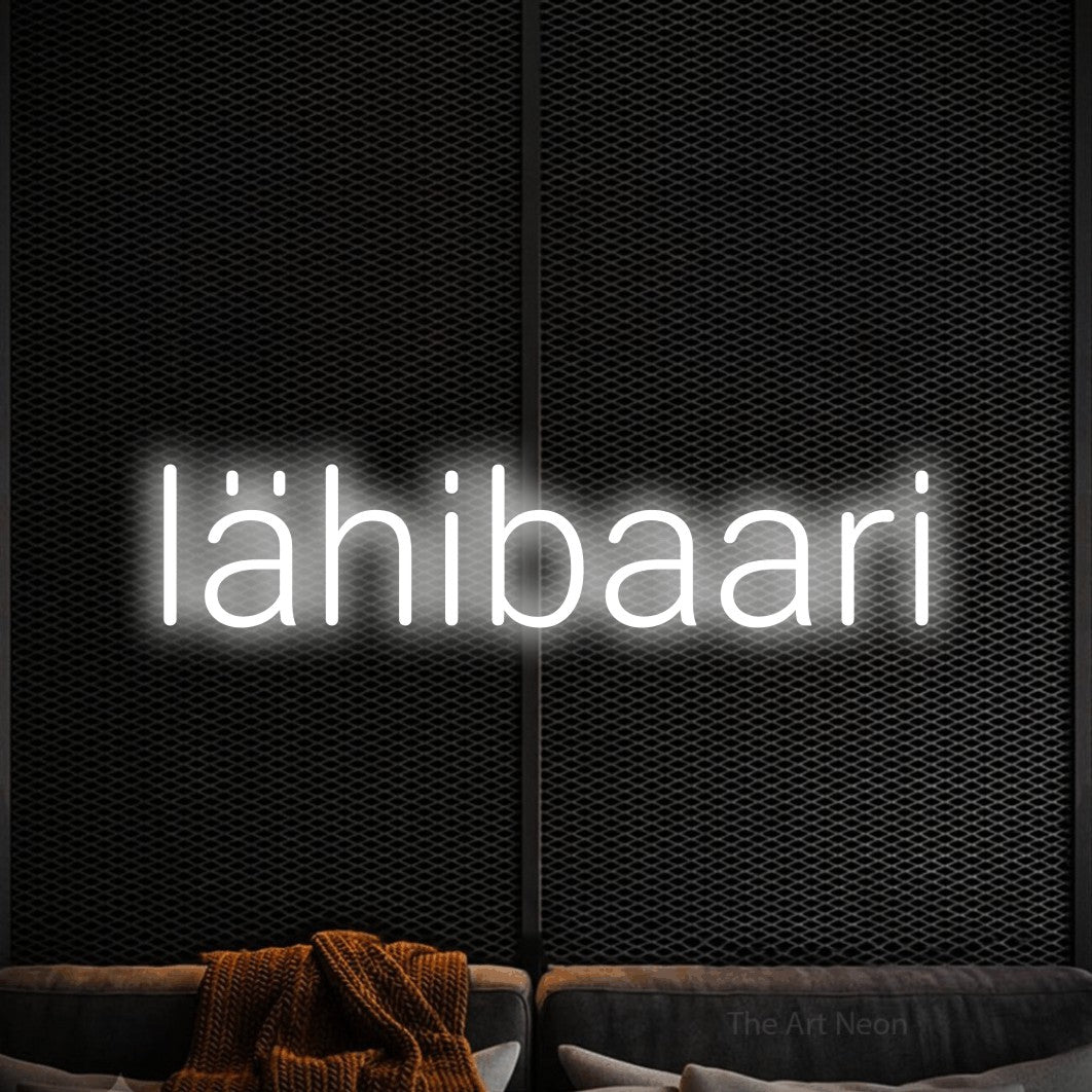 LED neon sign reading “lähibaari”, arranged in a single line.
