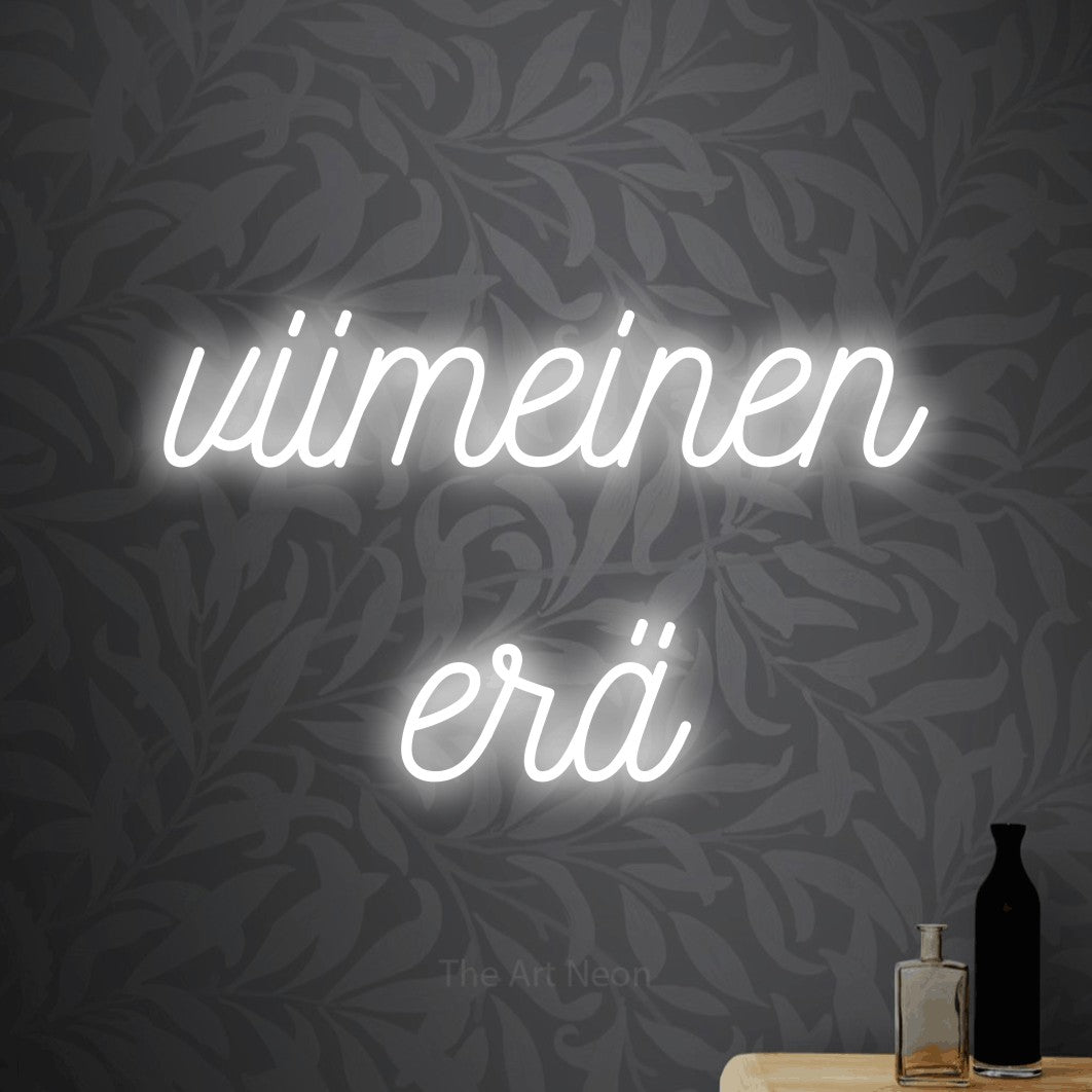 LED neon sign reading “viimeinen erä”, arranged in 2 lines.