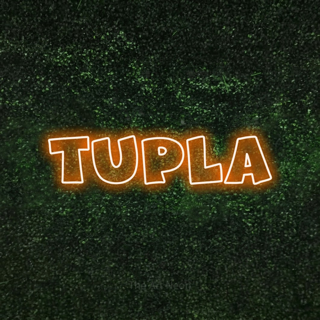 LED neon sign reading “Tupla”, arranged in a single line.