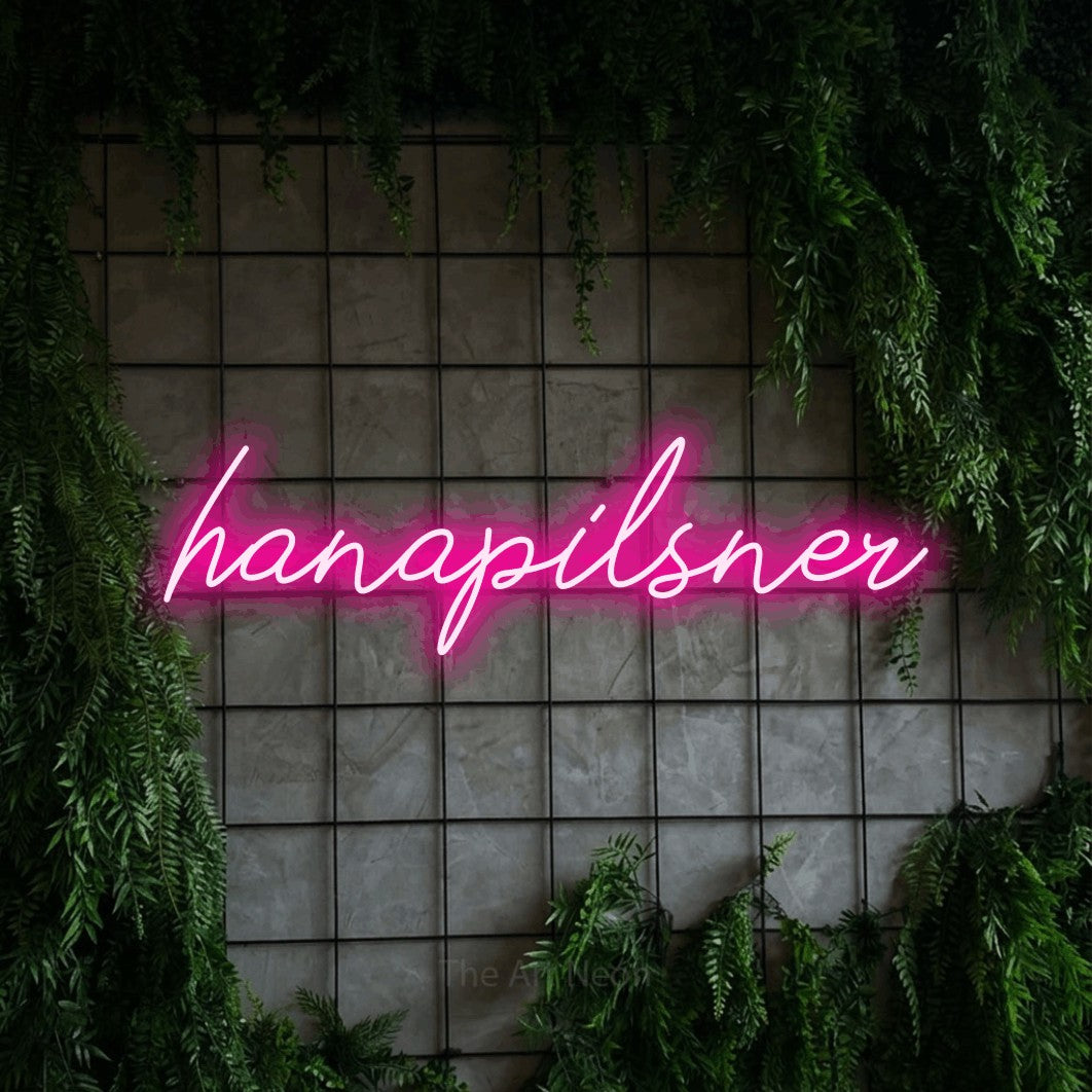 LED neon sign reading “hanapilsner”, arranged in a single line.