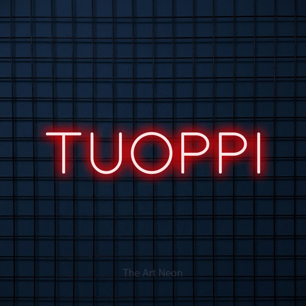 LED neon sign reading “Tuoppi”, arranged in a single line.