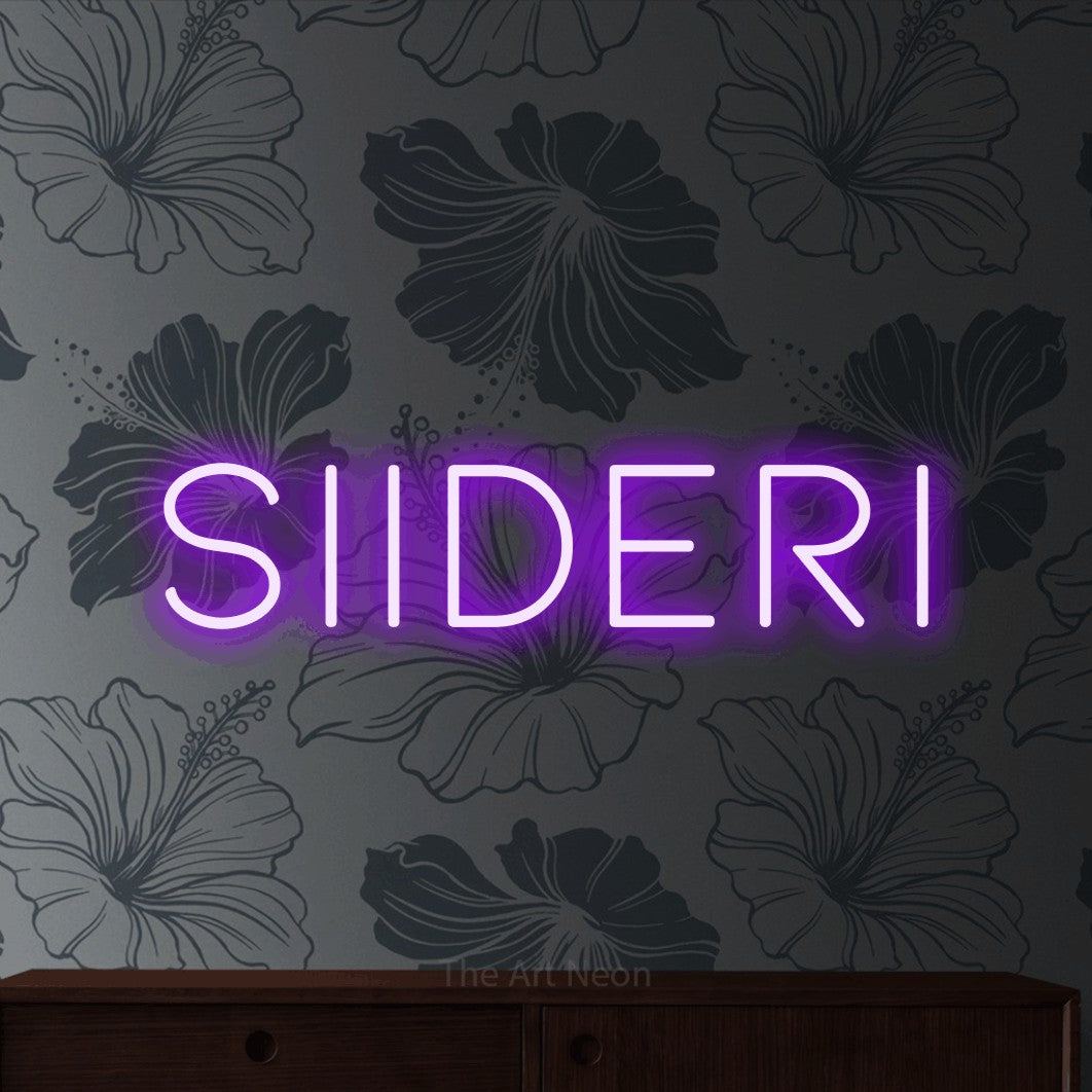 LED neon sign reading “Siideri”, arranged in a single line.
