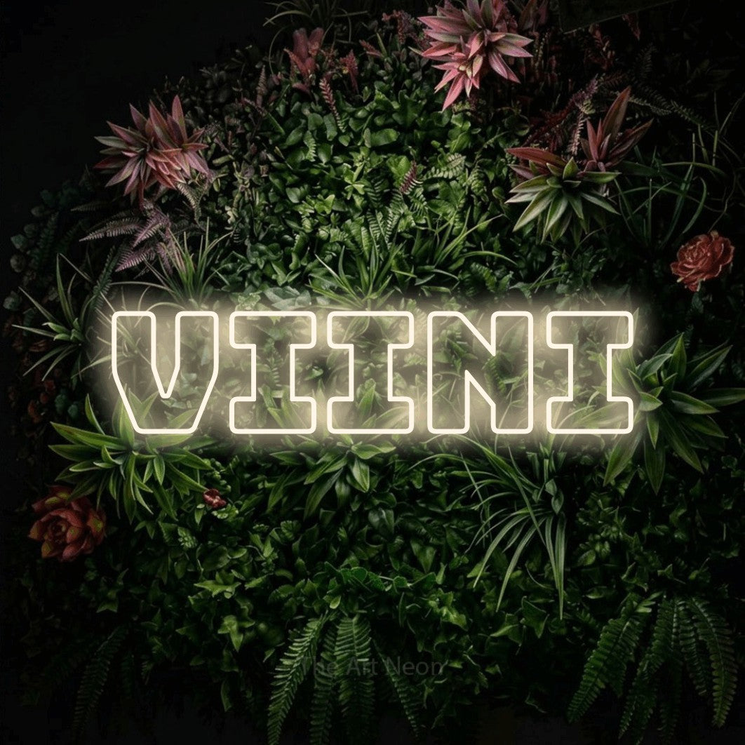 LED neon sign reading “Viini”, arranged in a single line.