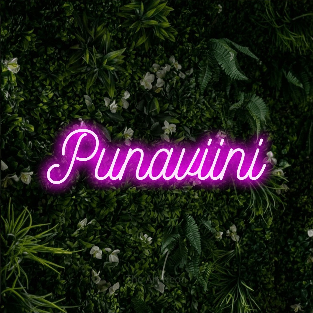 LED neon sign reading “Punaviini”, arranged in a single line.