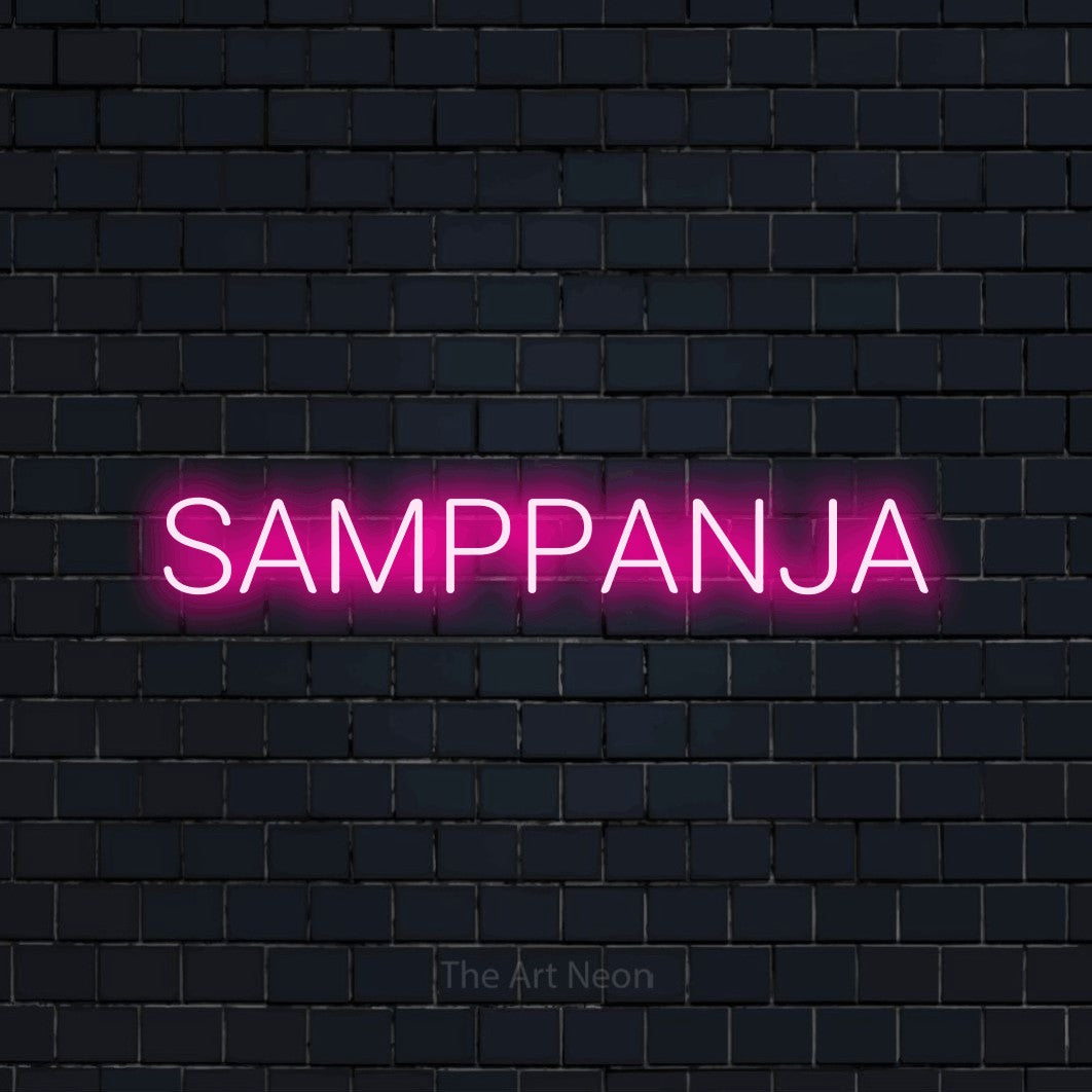 LED neon sign reading “SAMPPANJA”, arranged in a single line.