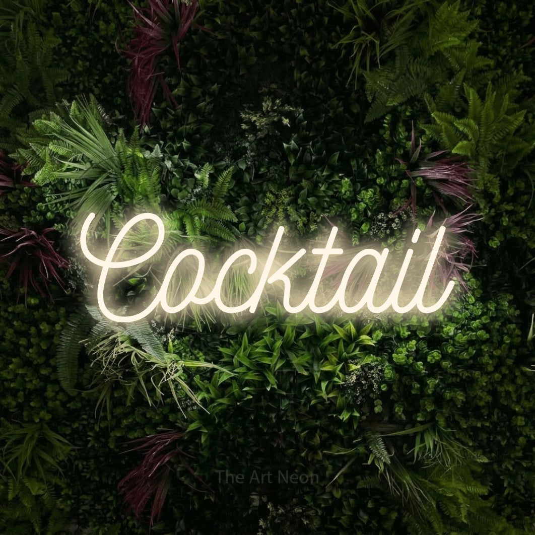 LED neon sign reading “Cocktail”, arranged in a single line.
