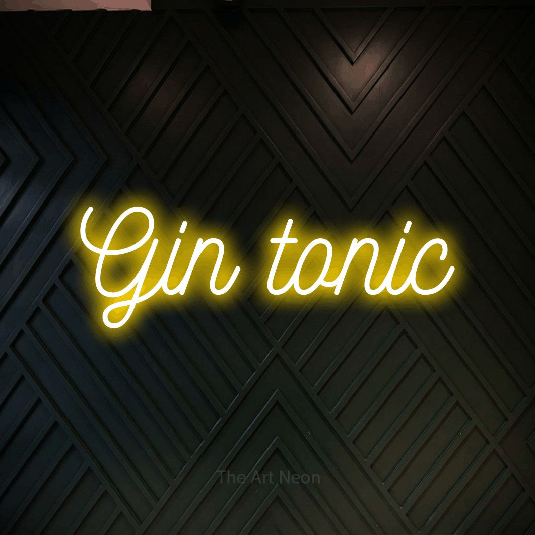 LED neon sign reading “Gin tonic”, arranged in a single line.