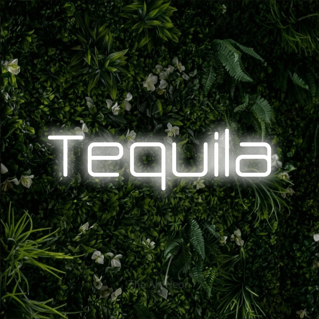 LED neon sign reading “Tequila”, arranged in a single line.