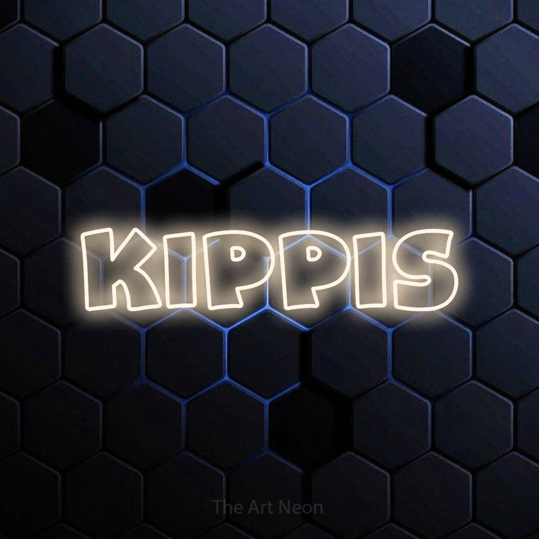 LED neon sign reading “Kippis”, arranged in a single line.