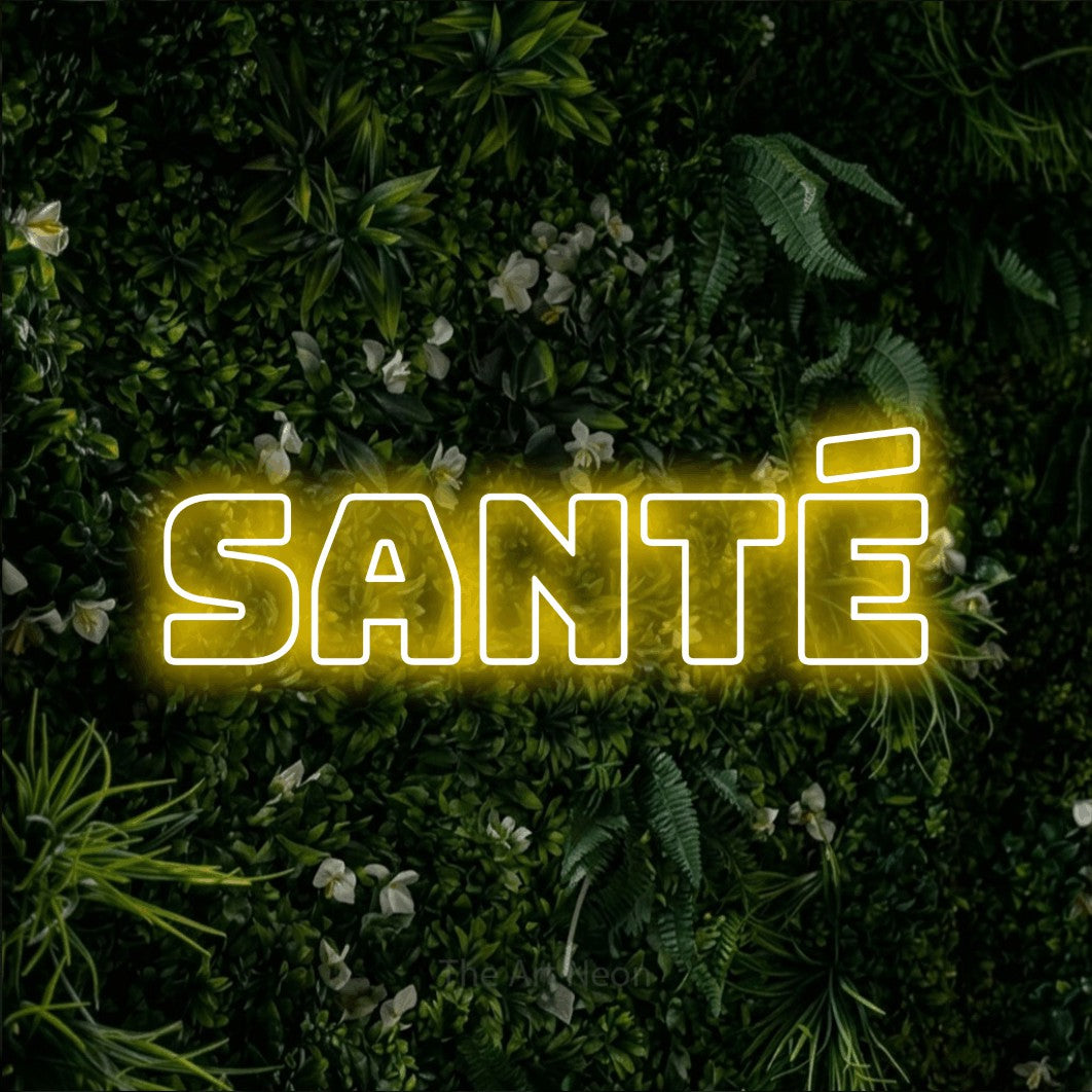 LED neon sign reading “Santé”, arranged in a single line.