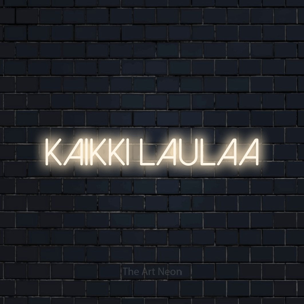 LED neon sign reading “Kaikki laulaa”, arranged in a single line.