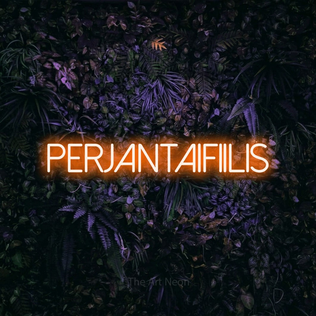 LED neon sign reading “PERJANTAIFIILIS”, arranged in a single line.