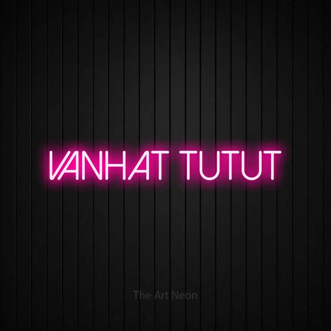 LED neon sign reading “Vanhat tutut”, arranged in a single line.