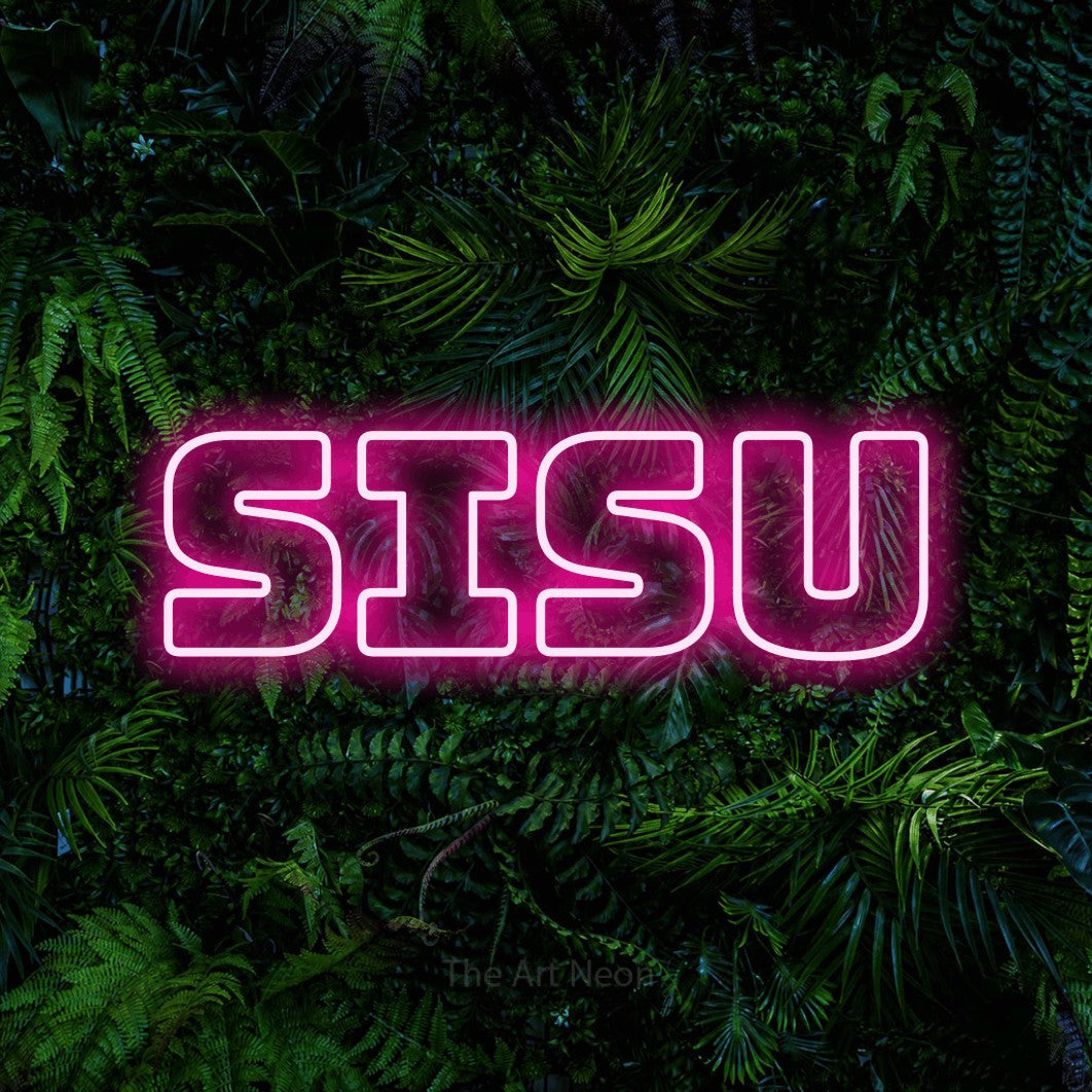 LED neon sign reading “Sisu”, arranged in a single line.