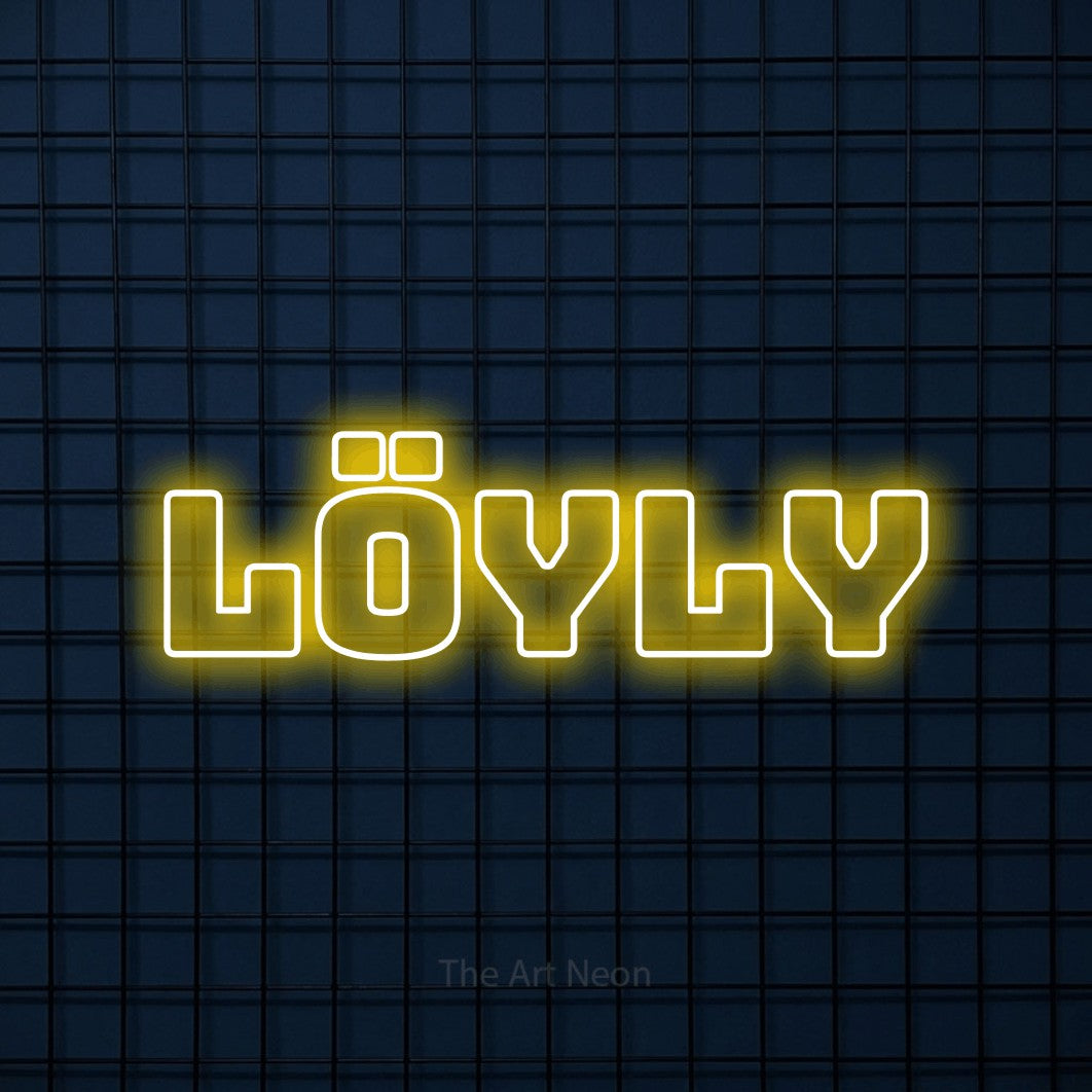 LED neon sign reading “Löyly”, arranged in a single line.