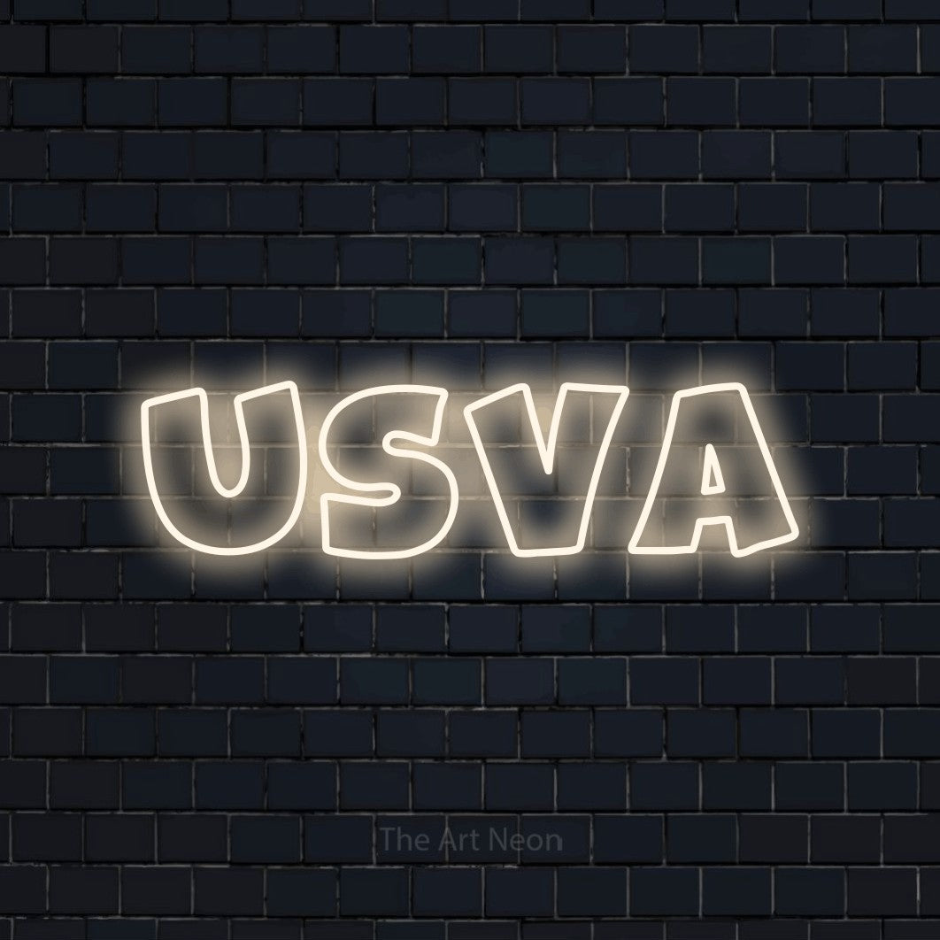 LED neon sign reading “Usva”, arranged in a single line.