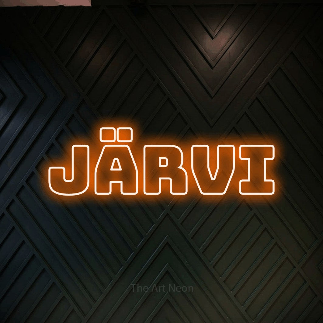 LED neon sign reading “Järvi”, arranged in a single line.