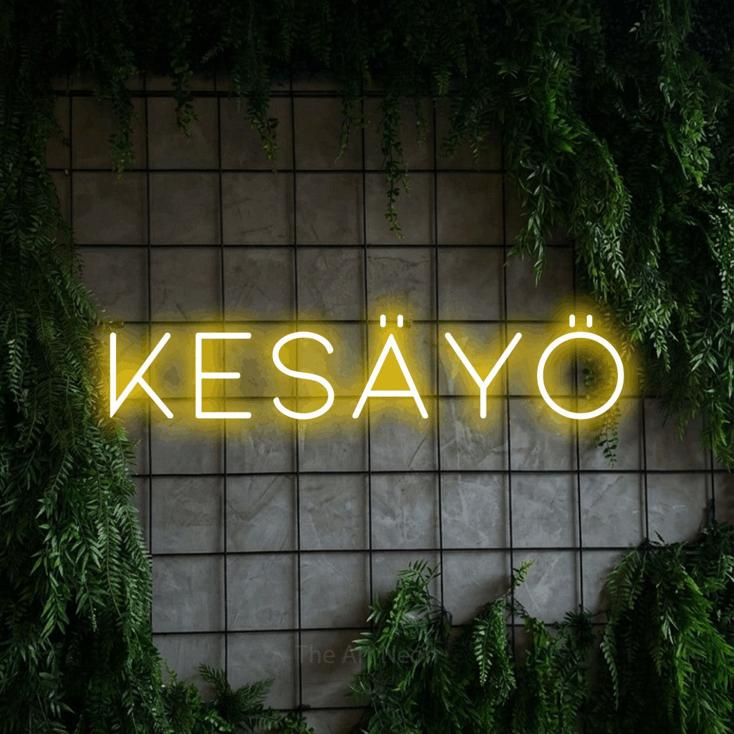 LED neon sign reading “Kesäyö”, arranged in a single line.
