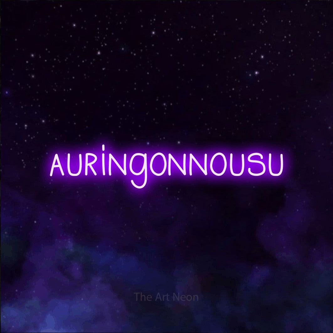 LED neon sign reading “auringonnousu”, arranged in a single line.