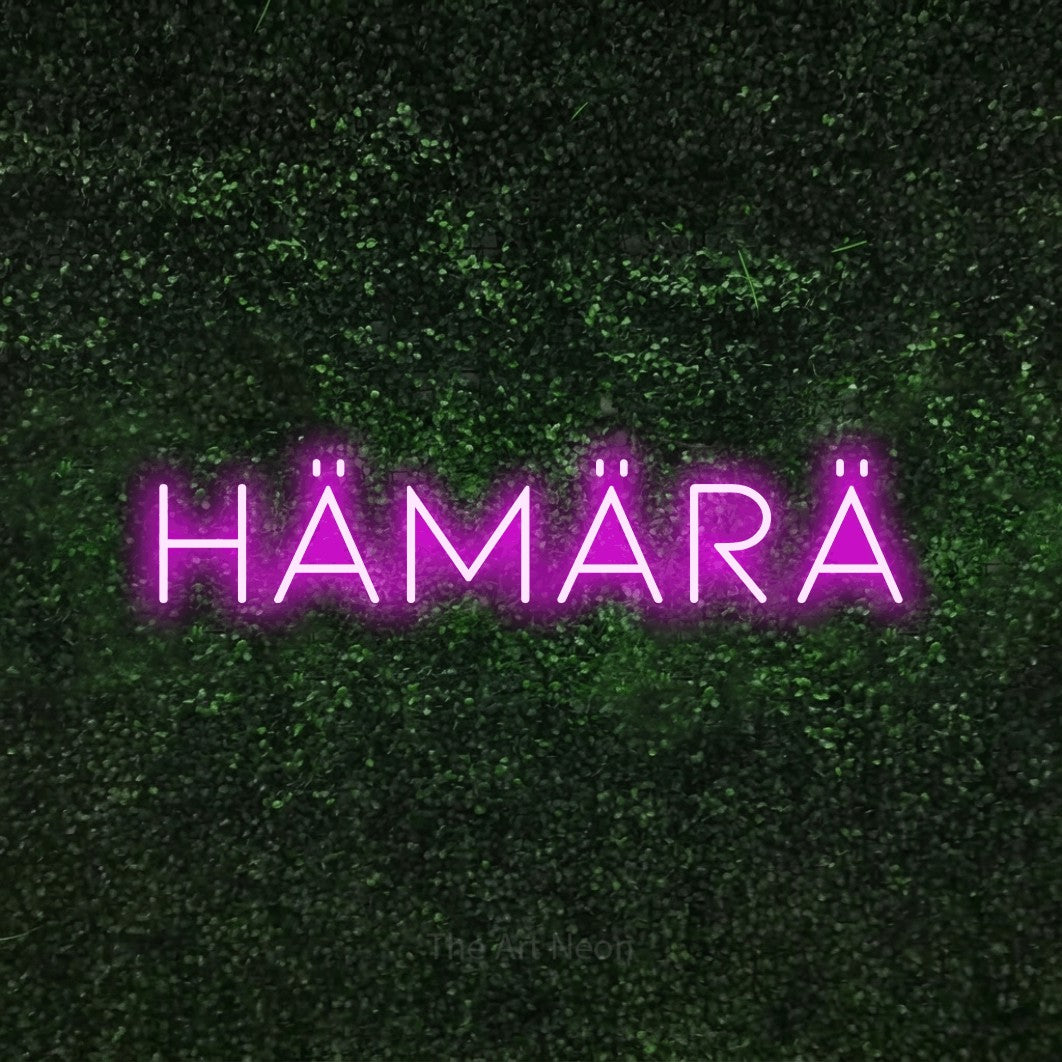LED neon sign reading “Hämärä”, arranged in a single line.
