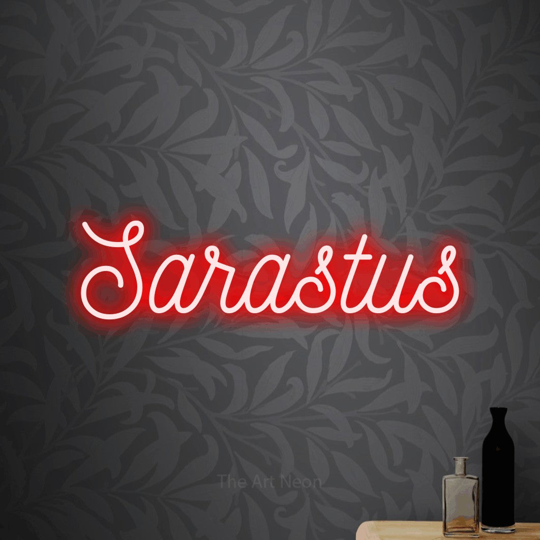 LED neon sign reading “Sarastus”, arranged in a single line.