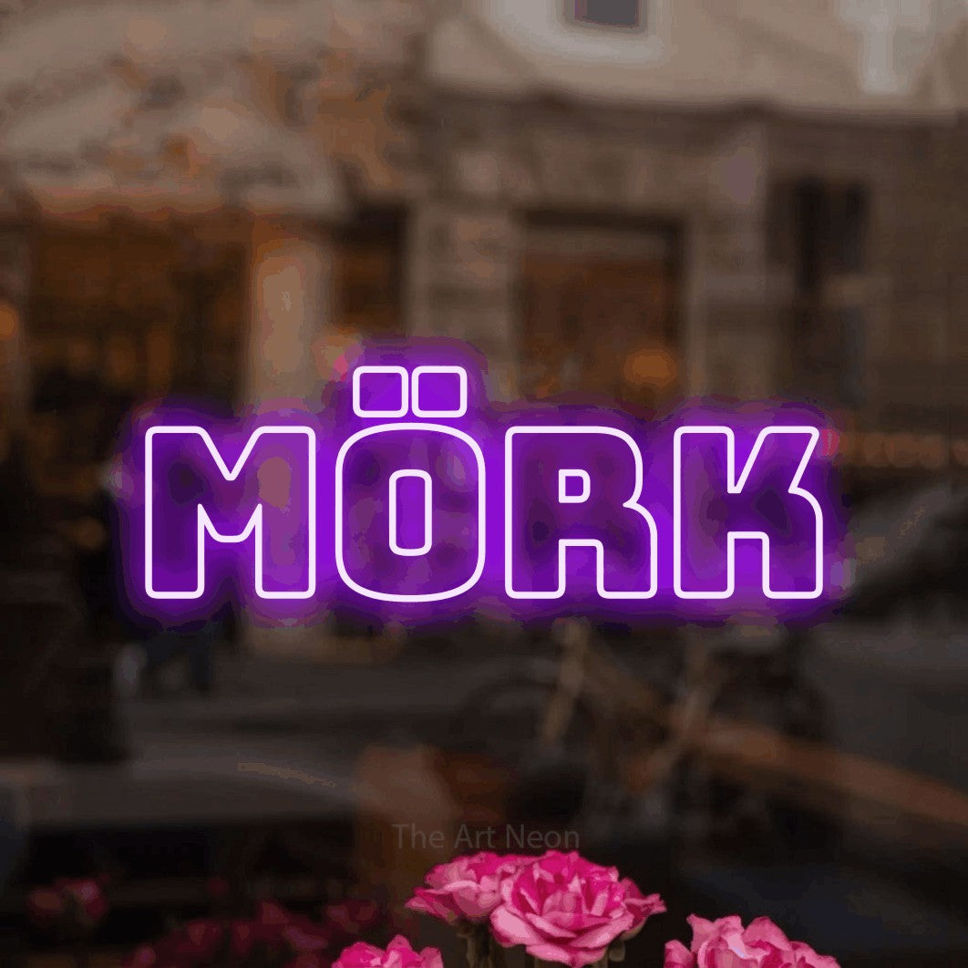 LED neon sign reading “Mörk”, arranged in a single line.