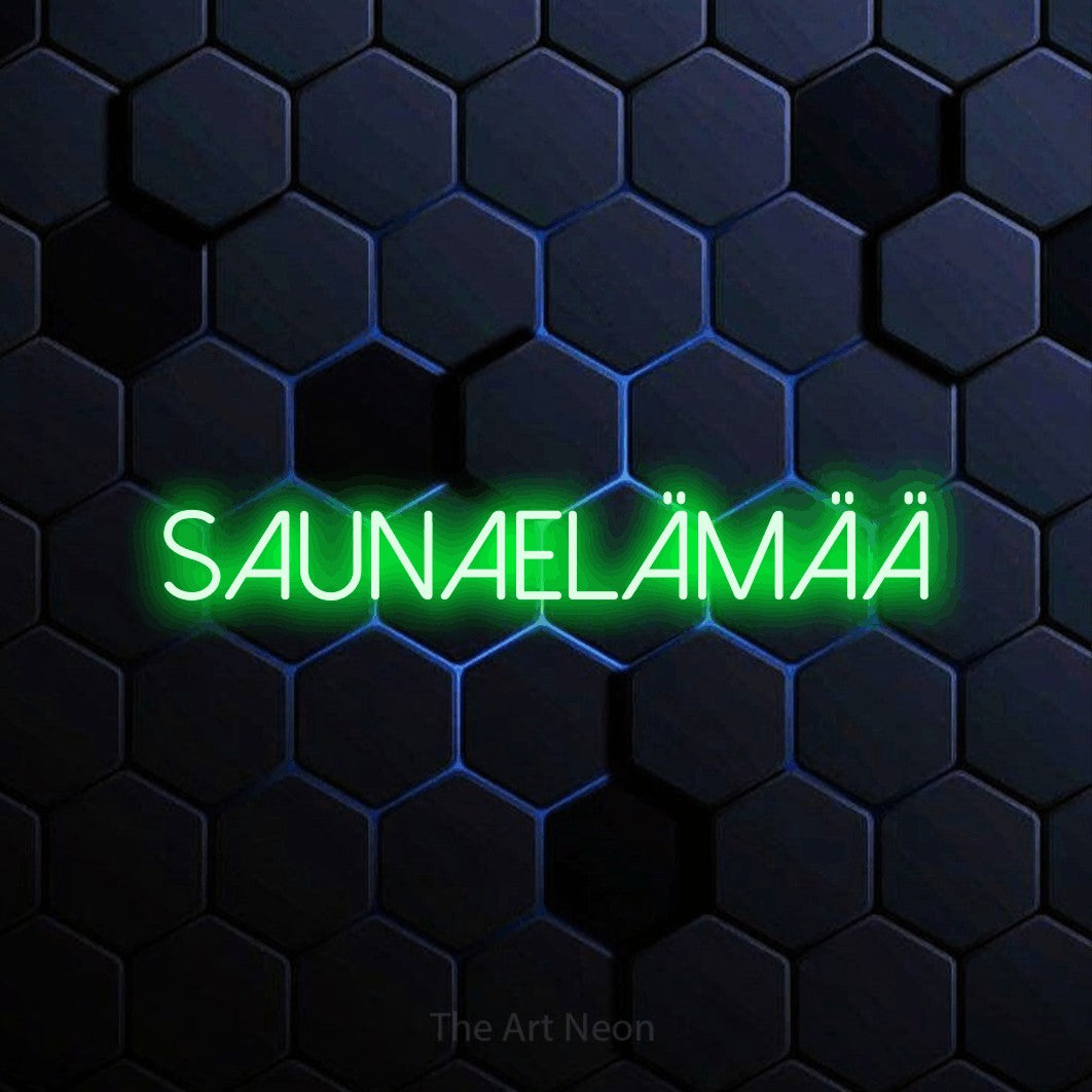 LED neon sign reading “Saunaelämää”, arranged in a single line.