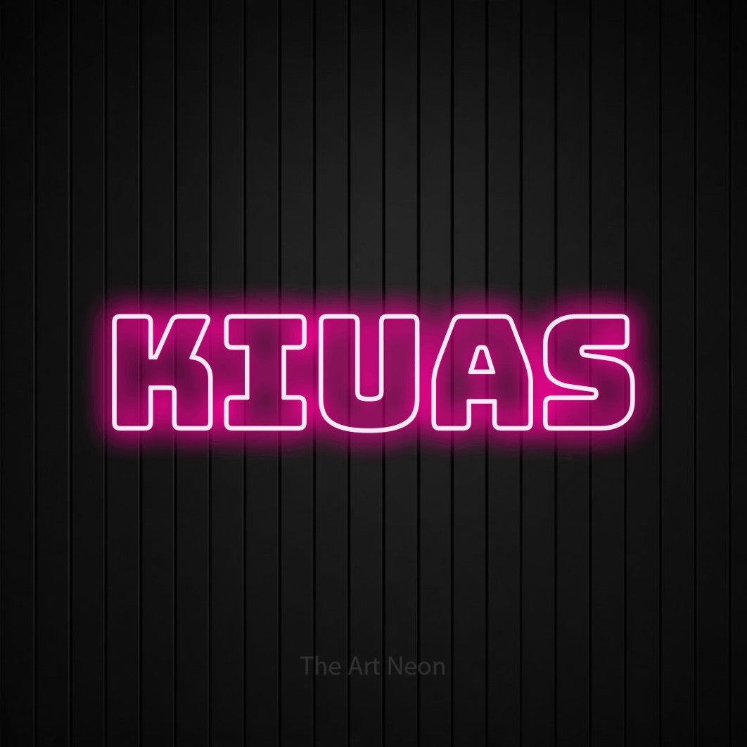 LED neon sign reading “Kiuas”, arranged in a single line.