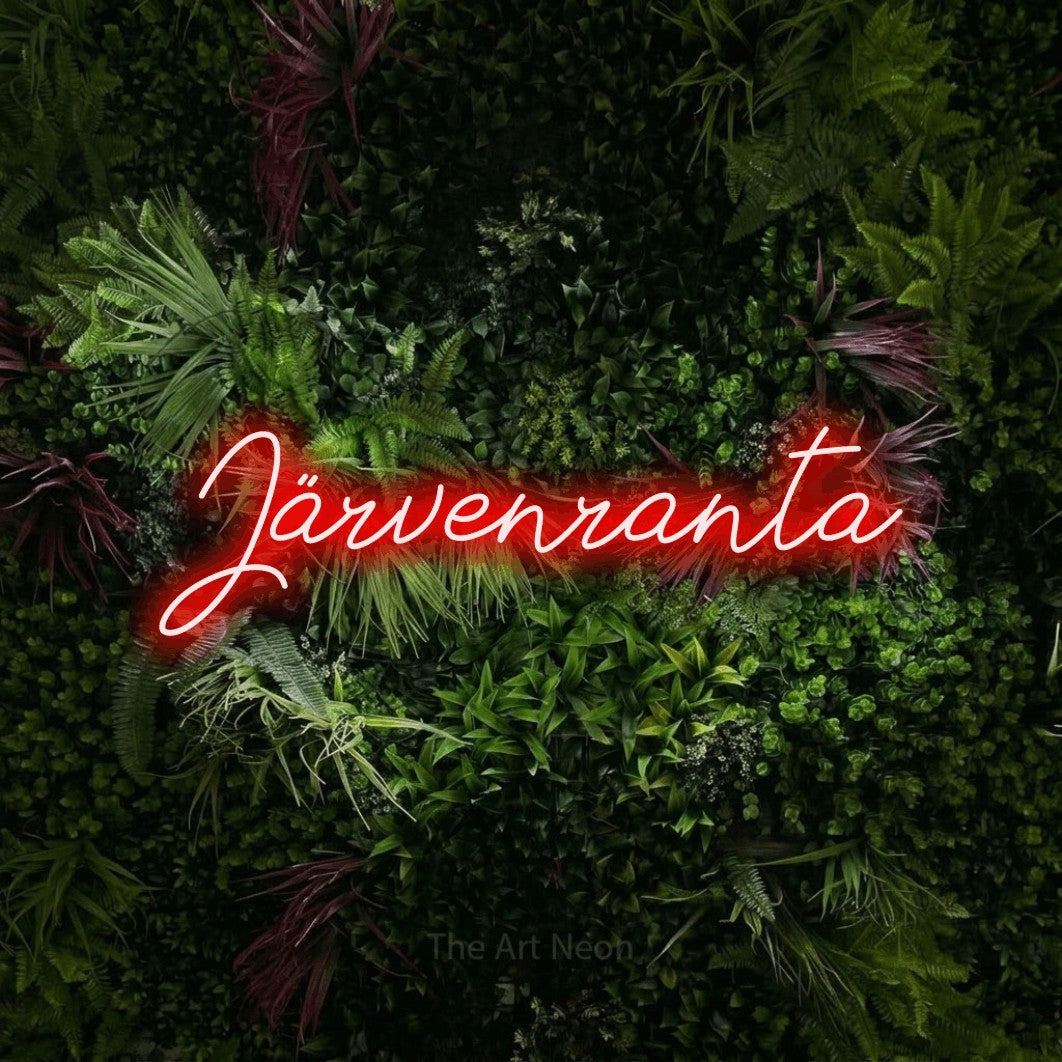 LED neon sign reading “Järvenranta”, arranged in a single line.