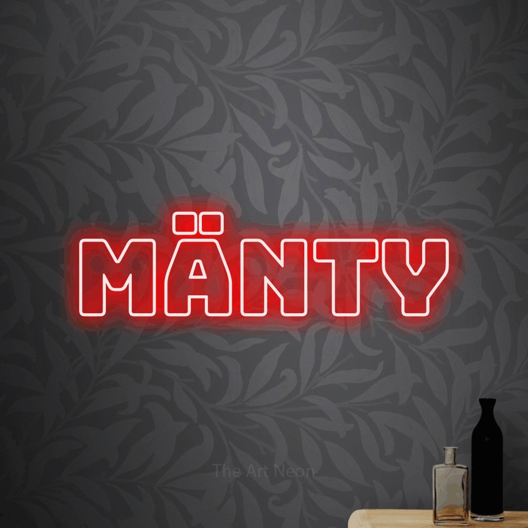 LED neon sign reading “Mänty”, arranged in a single line.