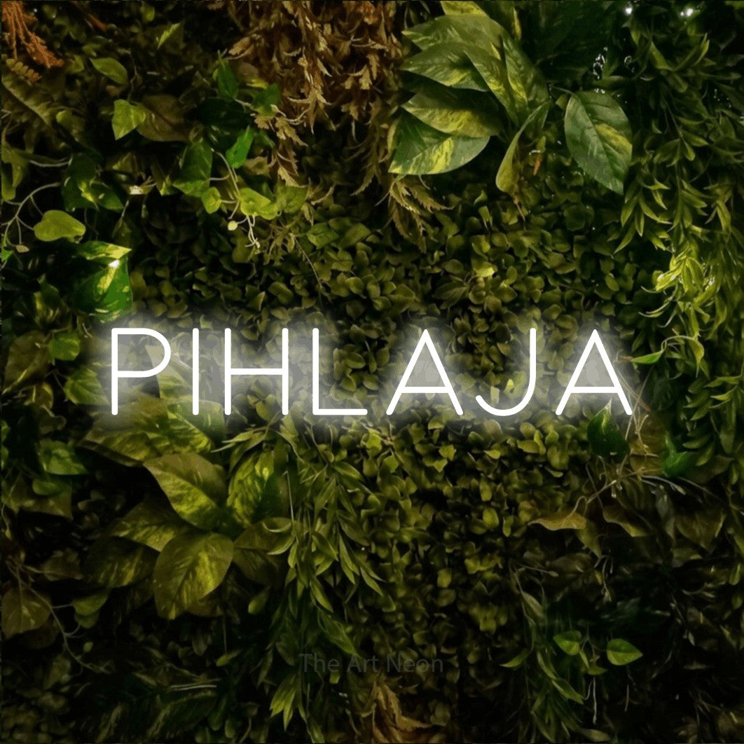 LED neon sign reading “Pihlaja”, arranged in a single line.