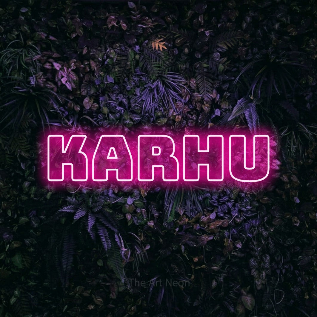 LED neon sign reading “Karhu”, arranged in a single line.