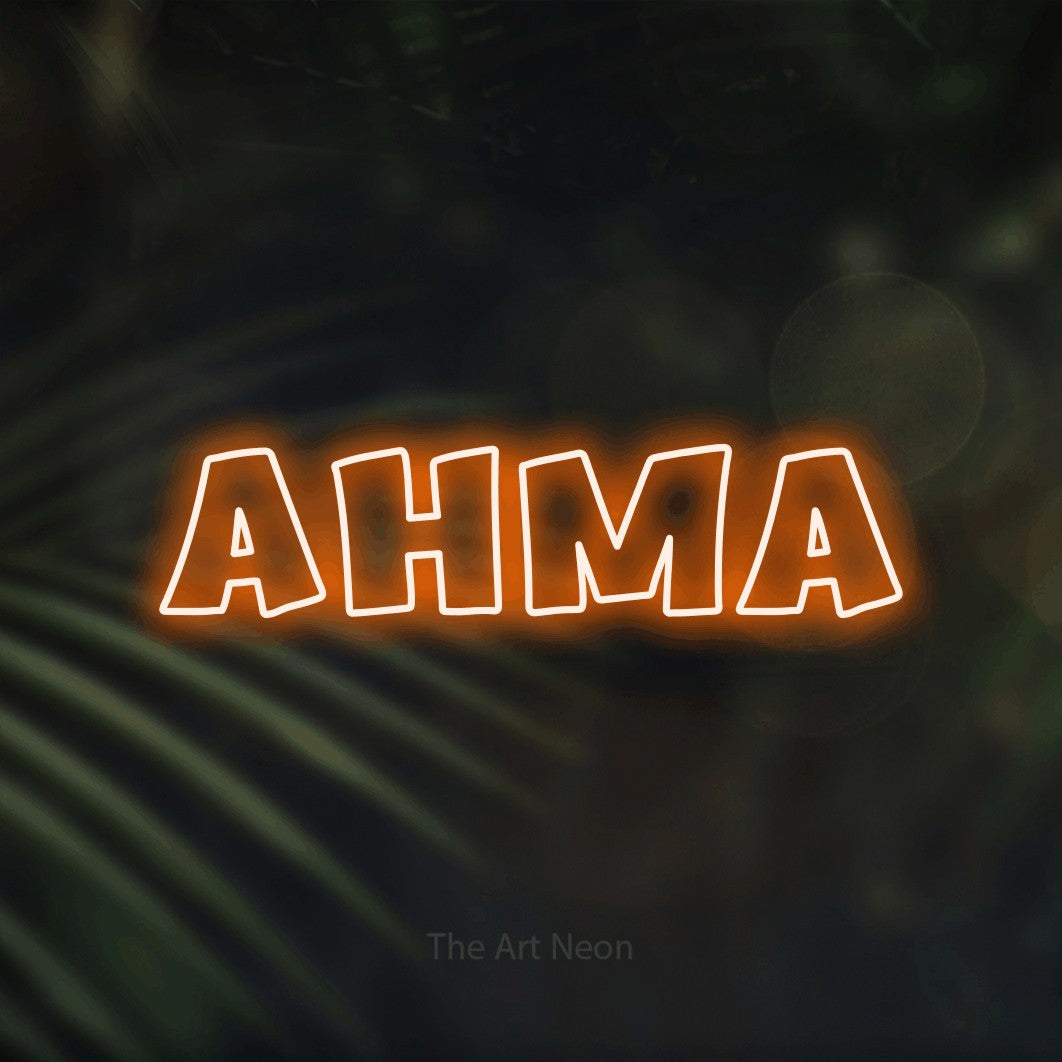 LED neon sign reading “Ahma”, arranged in a single line.